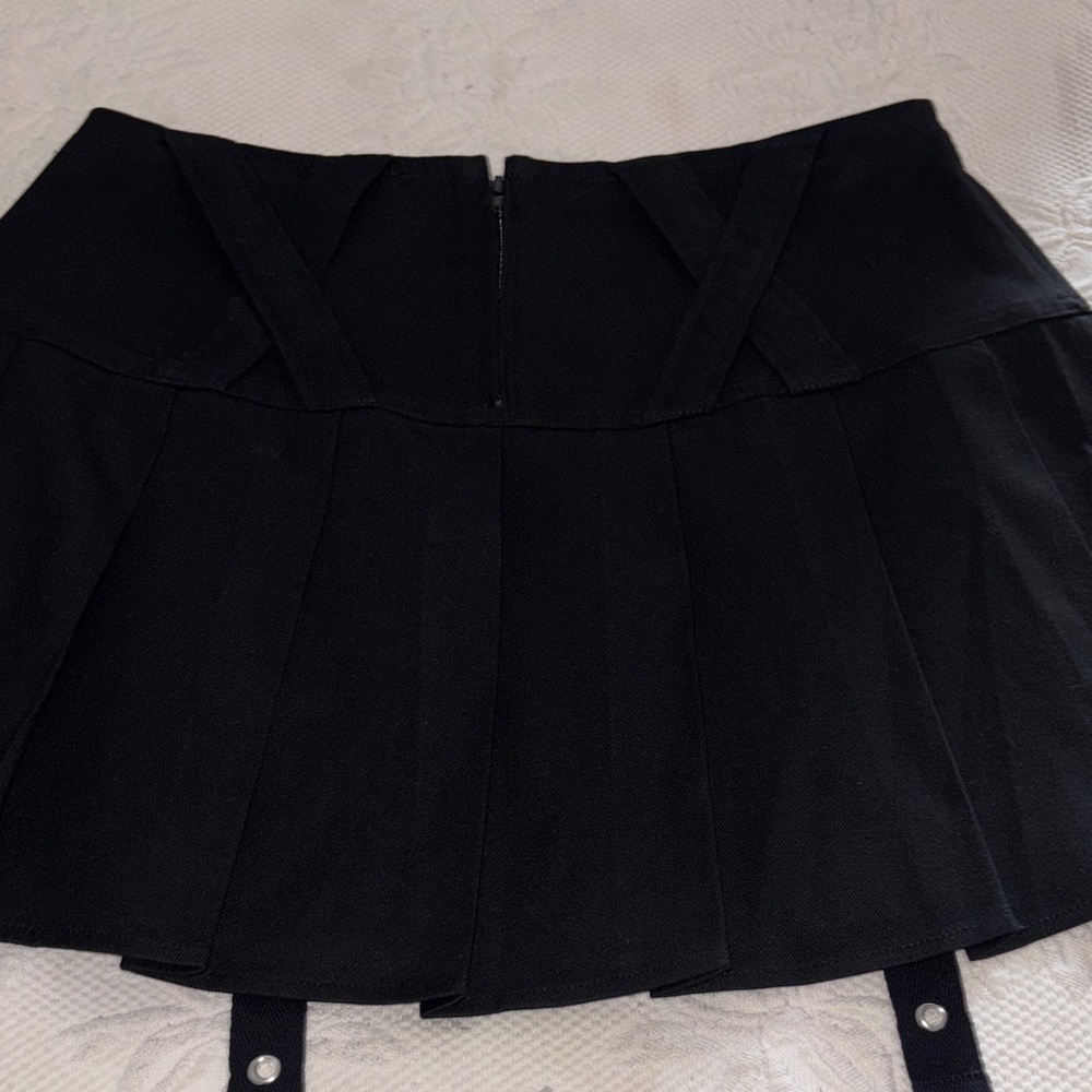 Social Collision Edgy Black Skater Skirt with Strap Accents - Picture 3 of 3
